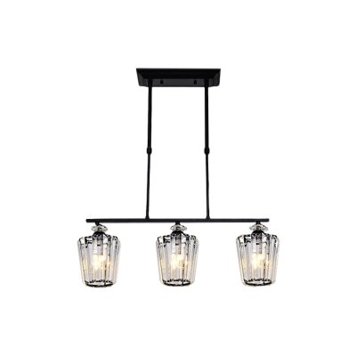 3/4 Bulbs Dining Room Island Light Contemporary Black Ceiling Pendant with Conical Clear Crystal Shade