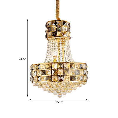 3/8-Head Empire Pendant Chandelier Modern Style Gold Crystal Hanging Ceiling Light
