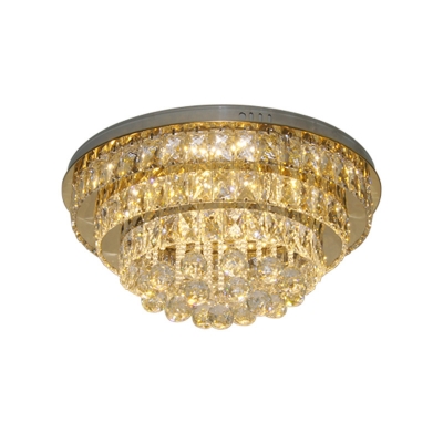 3-Tier Circle LED Flush Mount Modernism Clear Cut Crystal Embedded Ceiling Light for Living Room