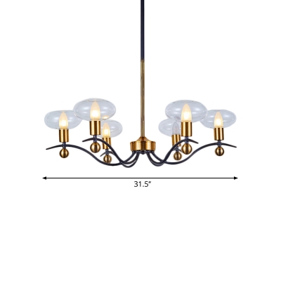6/8/12 Bulbs Parlor Chandelier Post Modern Black-Gold Ceiling Pendant Light with Egg-Shape Clear Glass Shade