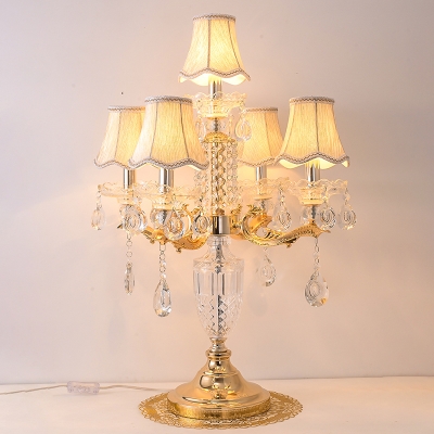 6 Bulbs Night Table Light Classic Bedroom Night Lighting with Bell Fabric Shade in Gold