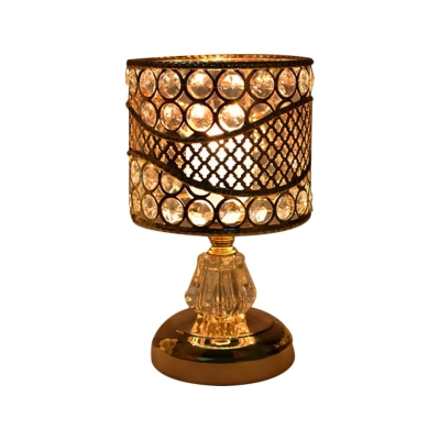 Bedroom LED Table Light Contemporary Style Gold Nightstand Lamp with Cylinder/Round/Square Crystal Shade