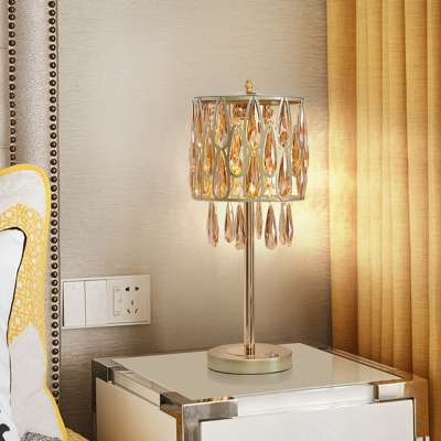 Black/Gold/Champagne Drum Desk Lamp Modern Style Crystal Drip LED Night Table Light for Study Room