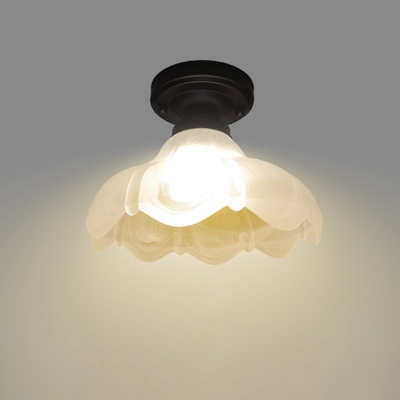 Blossom Flush-Mount Light Fixture Rural Style Frosted Glass 1-Bulb Ceiling Lamp in Black