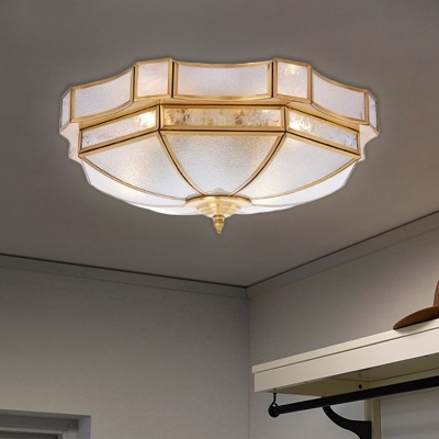 Brass Domed Flushmount Lighting Colonial Frosted Glass 2-Bulb Bedroom Flush Mount Light Fixture