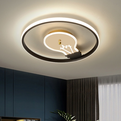 Bulb Shaped and Ring Flushmount Lighting Modern Acrylic LED Black Close to Ceiling Light for Bedroom