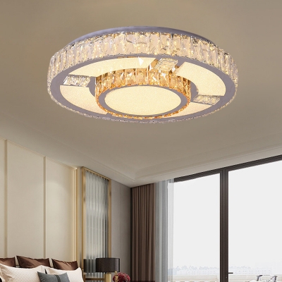 Circle LED Close to Ceiling Lighting Contemporary Faceted Glass Dining Room Flush Mount Light in Stainless-Steel