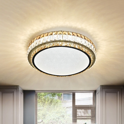 Circular Cut Crystal Flush Light Contemporary Style LED White Ceiling Flush Mount Light for Restaurant