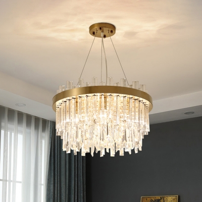 Clear Crystal Glass Dual-Layered Chandelier Modern 6 Bulbs Clear Hanging Ceiling Light for Drawing Room