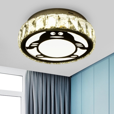 Contemporary LED Flush Light Fixture with Cut Crystal Shade Stainless-Steel Butterfly/Penguin Ceiling Lamp for Living Room