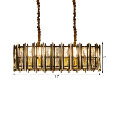 Ellipse Suspension Pendant Modern Crystal Rectangle 8 Heads Black and Gold Island Ceiling Light for Dining Room