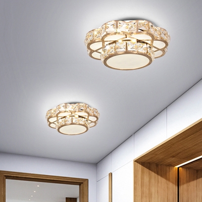 Flower-Like Crystal Ceiling Flush Light Contemporary Corridor LED Flushmount in Gold, Warm/White Light