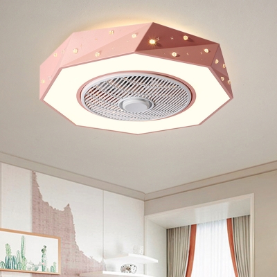 Geometric Metallic Flush Fan Light Macaron White/Black/Pink Finish LED Semi Flush Ceiling Lamp Fixture, 21.5