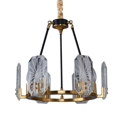 Geometry Pendant Chandelier Contemporary Crystal Panels 6-Head Hanging Ceiling Light in Black