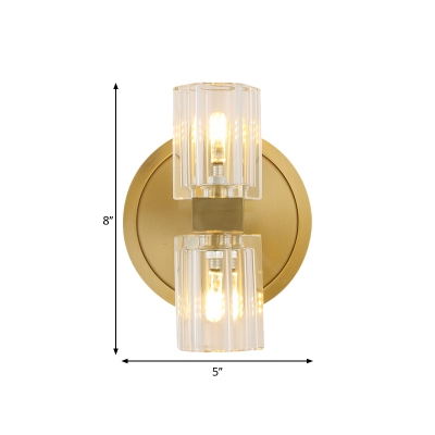 Gold 2 Heads Wall Light Sconce Postmodern Crystal Cylindrical Wall Mounted Lamp for Bedroom