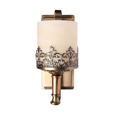 Gold Pillar Candle Wall Sconce Vintage White Glass 1 Bulb Living Room Wall Mounted Lamp