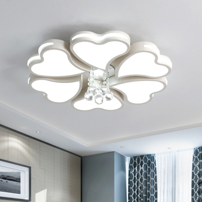 Heart Flush Mount Light Fixture Modern Style Acrylic 6/8 Bulbs White LED Ceiling Lighting for Bedroom