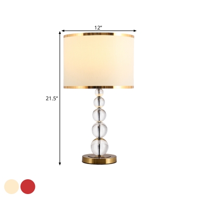 K9 Crystal Burgundy/Beige Night Lamp Globe 1 Head Nightstand Lighting with Cylinder Fabric Shade