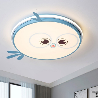 Kids LED Ceiling Flush Mount with Metallic Shade Pink/Yellow/Blue Bird Flush Light Fixture for Bedroom