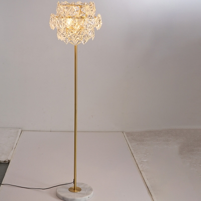LED Hexagon Floor Lamp Contemporary Beveled Crystal Standing Light in Gold for Great Room