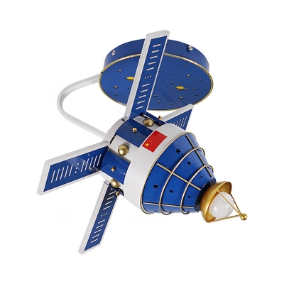 Metallic Spacecraft Flush Mount Fixture Cartoon LED Blue Flushmount Lighting for Kids Room