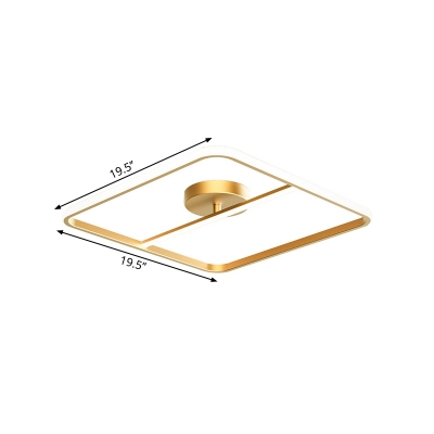 Modernist Square Semi Flush Light Metal LED Bedroom Flush Mount Fixture in Gold, White/Warm Light