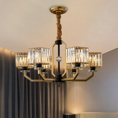 Modernity 3/6/8 Heads Chandelier Brass Finish Rectangle Pendant Lighting Fixture with Beveled Crystal Shade