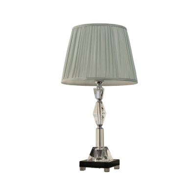 Pleated Fabric Shade Cone Night Light Contemporary LED Table Lamp with Clear Crystal Column