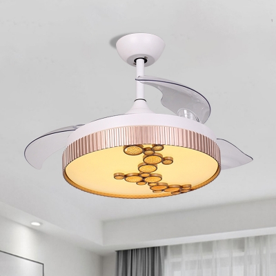 Round Living Room 3-Blade Semi Flush Metal Contemporary LED Ceiling Fan Light in White, 42
