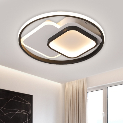 Square Acrylic Ceiling Light Fixture Nordic LED Black Flush Mount Lamp in Warm/White Light, 16.5