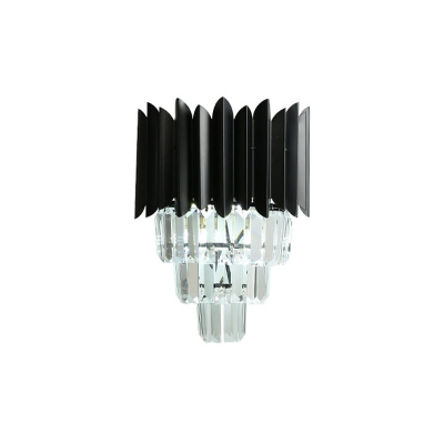 Tiered Wall Mounted Lighting Modern Crystal Rectangle 2 Bulbs Flush Wall Sconce in Black for Bedside