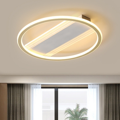 White Ring and Rectangle Semi Mount Nordic LED Metal Flush Light Fixture in Warm/White Light, 16.5
