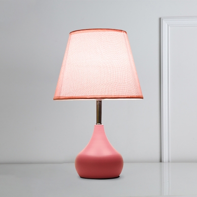 1 Bulb White/Pink/Yellow Conic Desk Lamp Simplicity Fabric Shade Night Table Light with Drop-Like Base