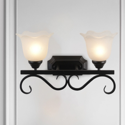 1 Head Scalloped Wall Light Fixture Traditional Black White Glass Wall Sconce Lighting