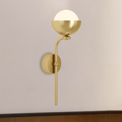 1 Head Wall Lighting with Rounded Shade White Glass Traditional Living Room Wall Mounted Light in Brass/Black and Gold