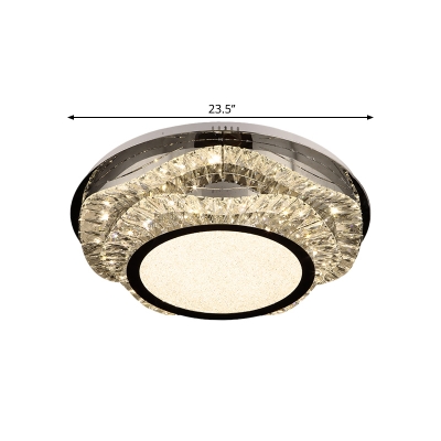 2-Layer Wavy K9 Crystal Flush Light Modern Dining Room LED Close to Ceiling Lighting in Chrome