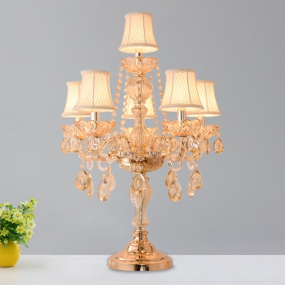 5/6 Lights Bell Shaped/Candle Table Light Traditional Gold Finish Crystal Night Lamp with/without Shade