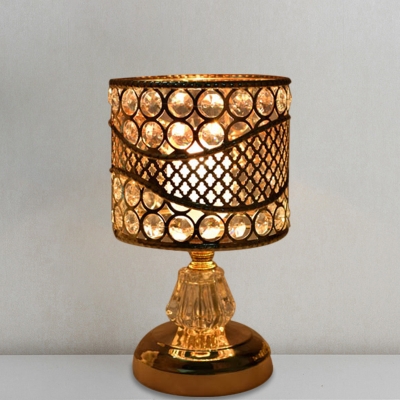 Bedroom LED Table Light Contemporary Style Gold Nightstand Lamp with Cylinder/Round/Square Crystal Shade