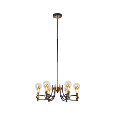 Black and Gold Bulb-Shape Chandelier Lighting Postmodern 6/8 Lights Clear Glass Ceiling Hang Fixture