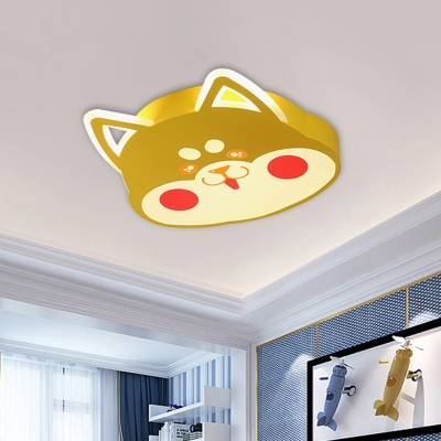 Cartoon Cat Shape Flush Light Fixture Metal LED Bedroom Flush Mounted Lamp in Black/Yellow