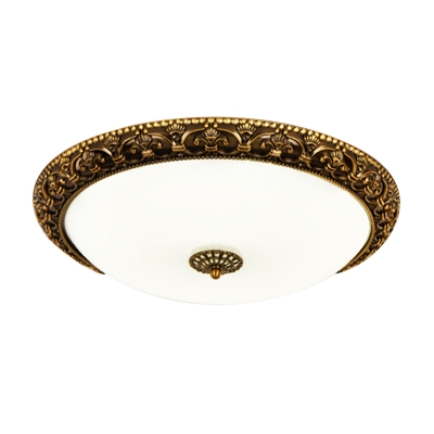 Classic Bowl Flush Mount Lighting White Glass LED Close to Ceiling Lamp in Brass for Parlor