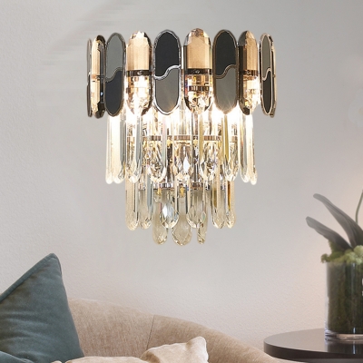 Clear Cut Crystal Tiered Wall Light Contemporary 2 Lights Living Room Flush Wall Sconce