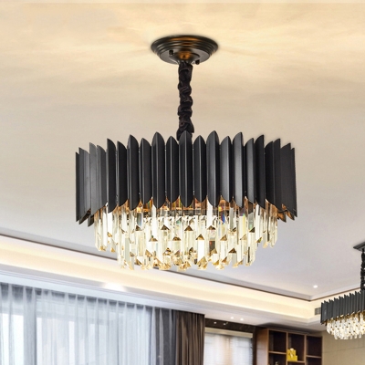 Contemporary 3-Tier Hanging Pendant Crystal Prism 4/5 Heads Chandelier Lighting in Black