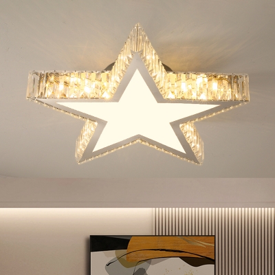 Contemporary Star LED Flush Mount Fixture Cut Crystal Bedroom Semi-Flush Ceiling Light in Stainless-Steel