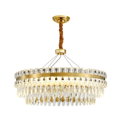 Crystal Tiers LED Pendant Light Minimalistic Living Room Hanging Chandelier in Gold, 18