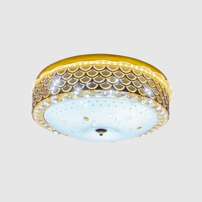Dome LED Flush Mount Light Fixture Modern Beveled Crystal Drawing Room Close to Ceiling Lamp in Gold
