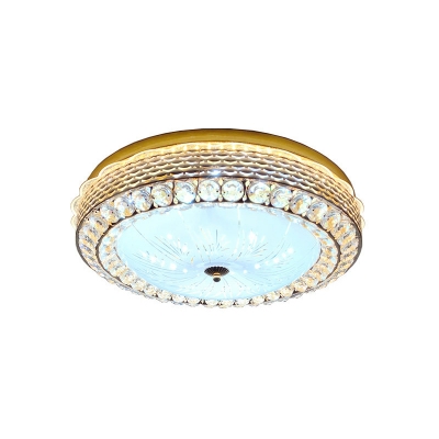 Dome LED Flush Mount Light Fixture Modern Beveled Crystal Drawing Room Close to Ceiling Lamp in Gold