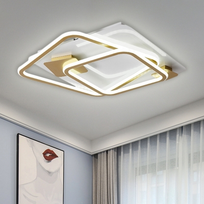 Dual Square Bedroom Semi Flush Light Metallic LED Contemporary Flush Mount Fixture in Gold