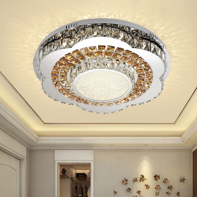 Flower Crystal LED Ceiling Flush Simplicity Bedroom Flush Mount Recessed Lighting in Chrome