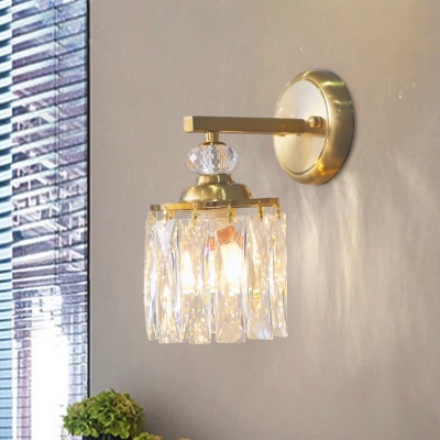 Gold Drum Sconce Light Modern Style 1-Head Clear Crystal Glass Wall Mounted Light Fixture for Doorway